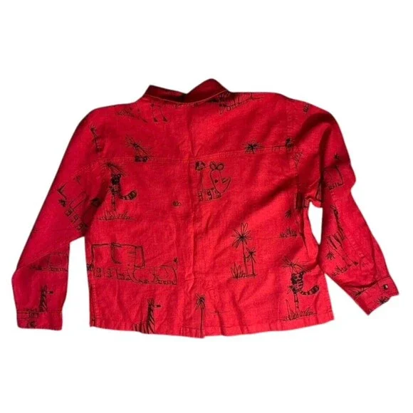 Chico’s red rhino elephant zebra shirt shacket long sleeve size 2 100% linen - Picture 14 of 15